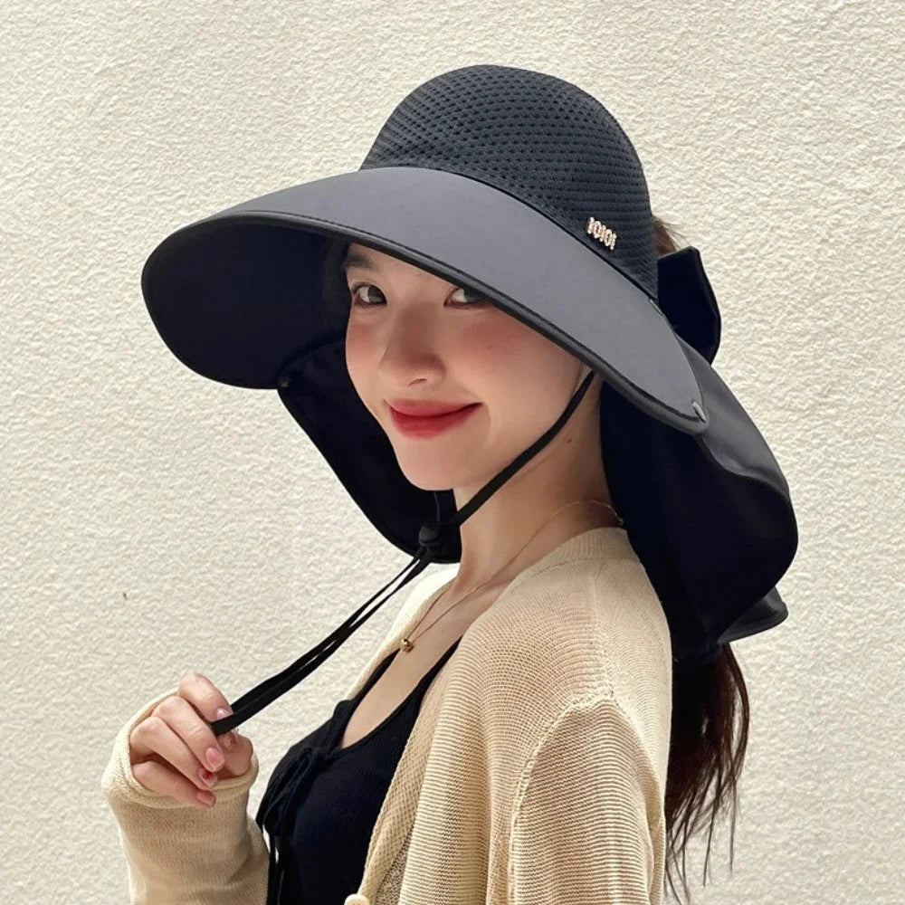 1Pcs Outdoor Sun Bucket Hat for Women Girls Fishing Hiking Wide Brim Bucket Hat with Neck Cover 360° Protection Sunscreen Caps